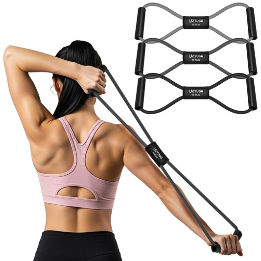 Figure 8 Resistance Bands for Arm, Back – 3-Level Latex Heavy Exercise Bands with Handles for Strength Training, Full Body Workout, Physical Therapy, Pilates, Yoga, Home Gym Equipment for Men & Women