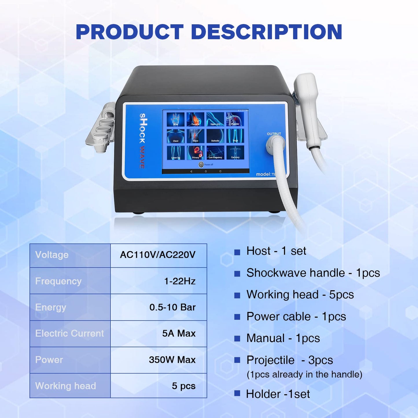 Kalecope Extracorporeal Shockwave Therapy Machine Non-Invasive, Painless Physical Therapy Device with 10 Bar Output for Back, Elbows & Feet etc