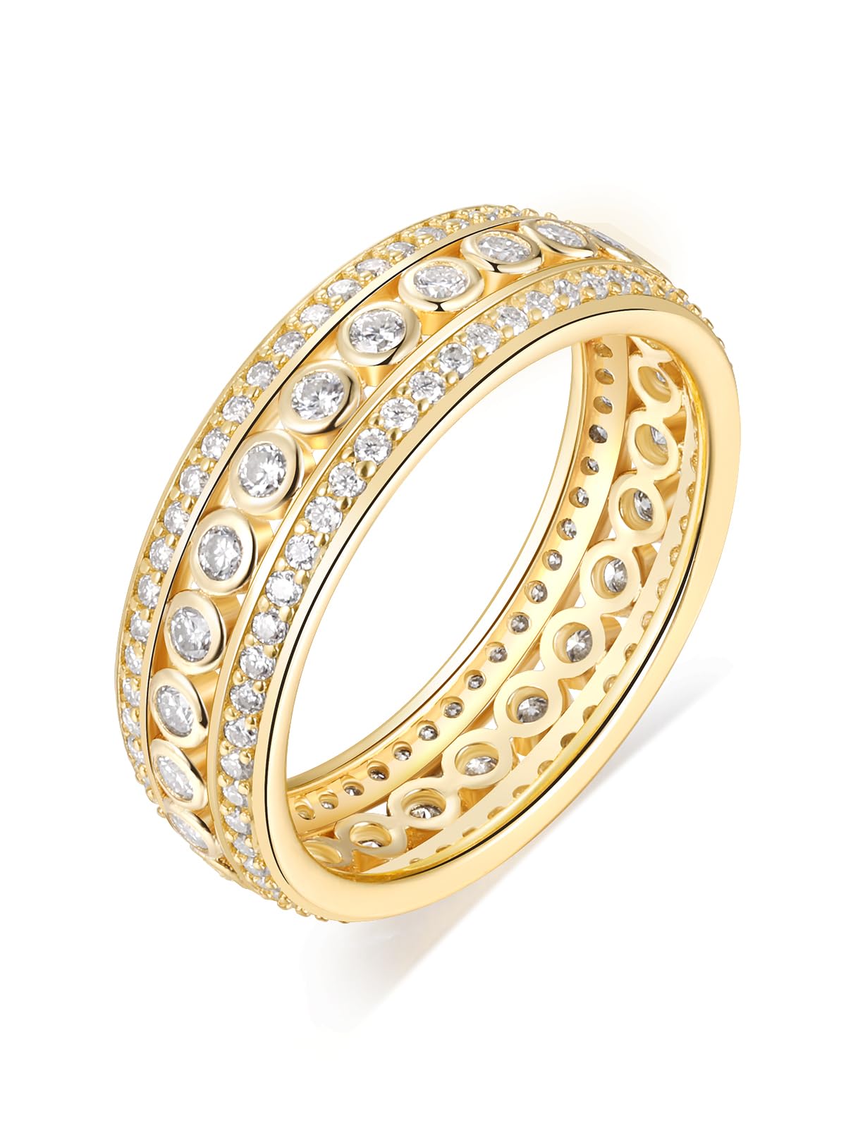 Frbod Women's Eternity Moissanite Bands Chunky Engagement Rings Hypoallergenic Gold Plated Diamond Jewelry Size 5