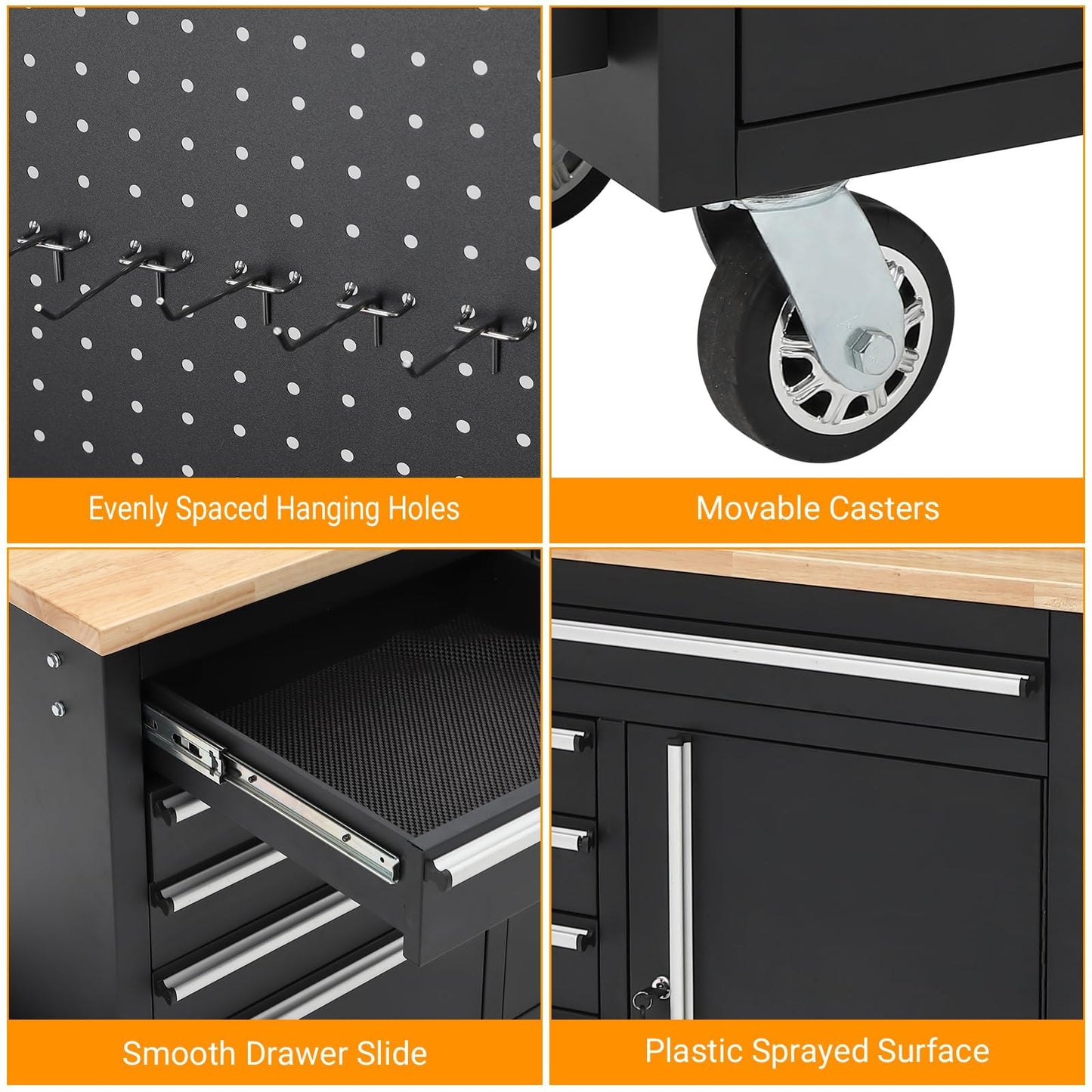 MilleLoom Tool Chest, 61 Inch Tool Box Mobile 9 Drawers Storage Rolling Cabinet with Wheels Lock Key Locking System Drawer Liners for Garage Warehouse Repair Shop, Black