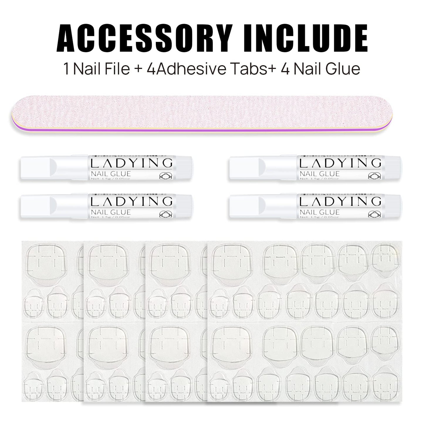 Press On Nails - LADYING 576 Pc Square Matte Full Cover False Nails, 24 Colors, DIY Kit, Includes Nail File and Adhesive Tabs