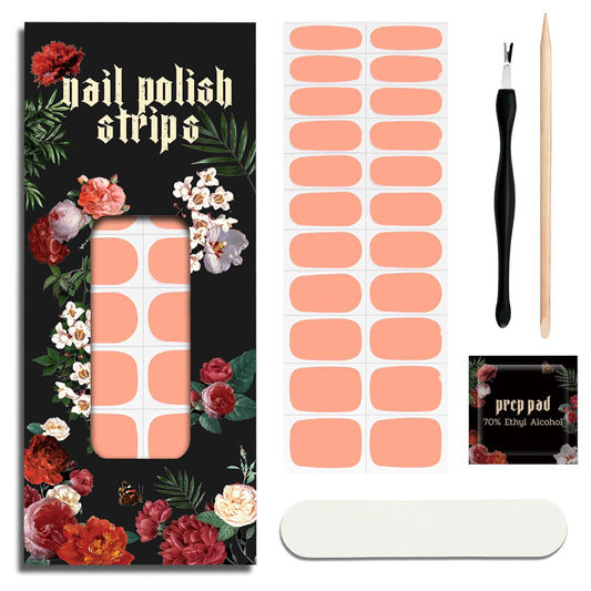ruyeefam Nail Polish Strips (No UV Lamp Needed) - 22 Pcs Salon Quality Gel Nail Stickers - Long Lasting Wraps (Sunny Orange)