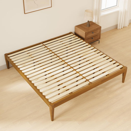 IOTXY King Platform Bed Frame - Solid Wood 16-Inch Height Mattress Foundation Base with Densely Slats and Heavy-Duty Support Legs, No Box Spring Needed, Teak