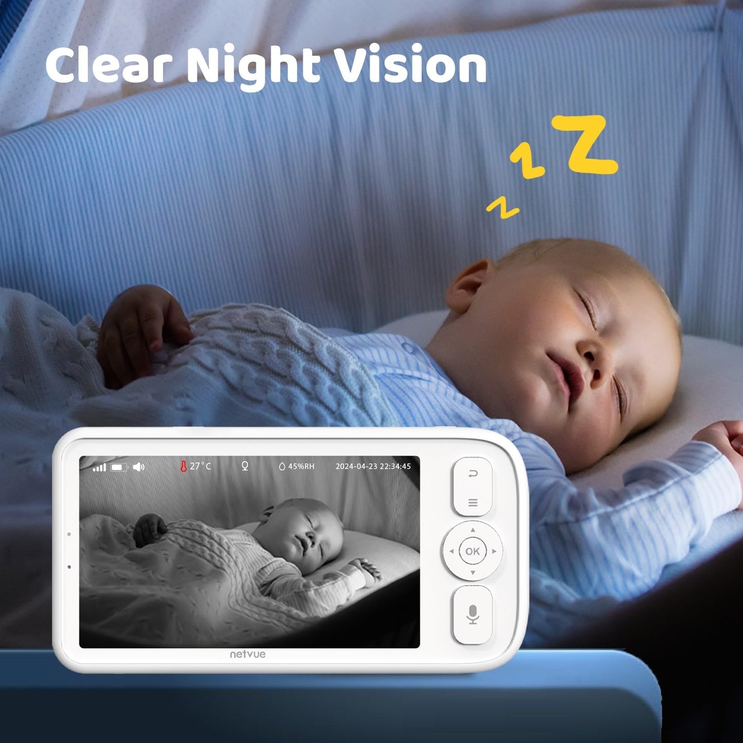 NETVUE Peekababy Baby Camera Monitor Video - Baby Monitor with Camera and Audio, 5" Display, 2-Way Talk, 4 in 1 Bracket Meets The Needs in All Scenarios, Smart Phone App, Cry Detection
