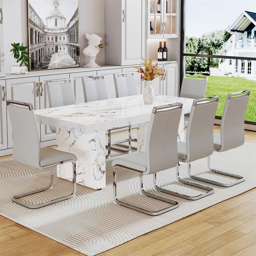 BAOPIN 79" Faux Marble Dining Table Set for 8, Dining Room Table Set for 8, Dining Table and Chairs Set for 8
