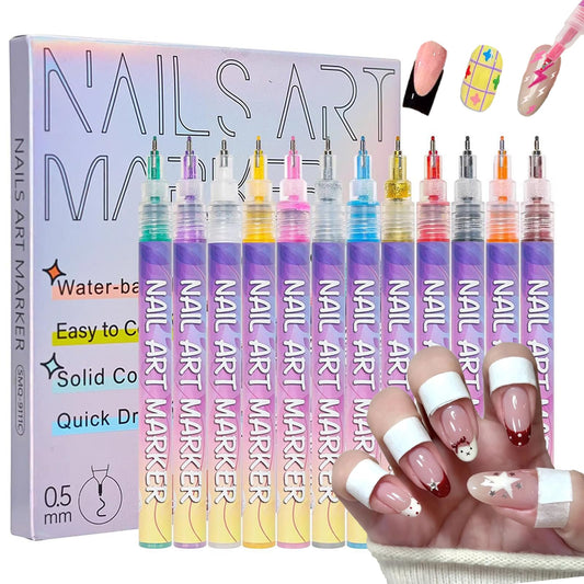 Nail Art Pens for Painting Nails, 12 Colors Nail Art Markers, Acrylic Nail Art Brush Quick Dry Waterproof Manicure Design Nail Painting Tool for DIY