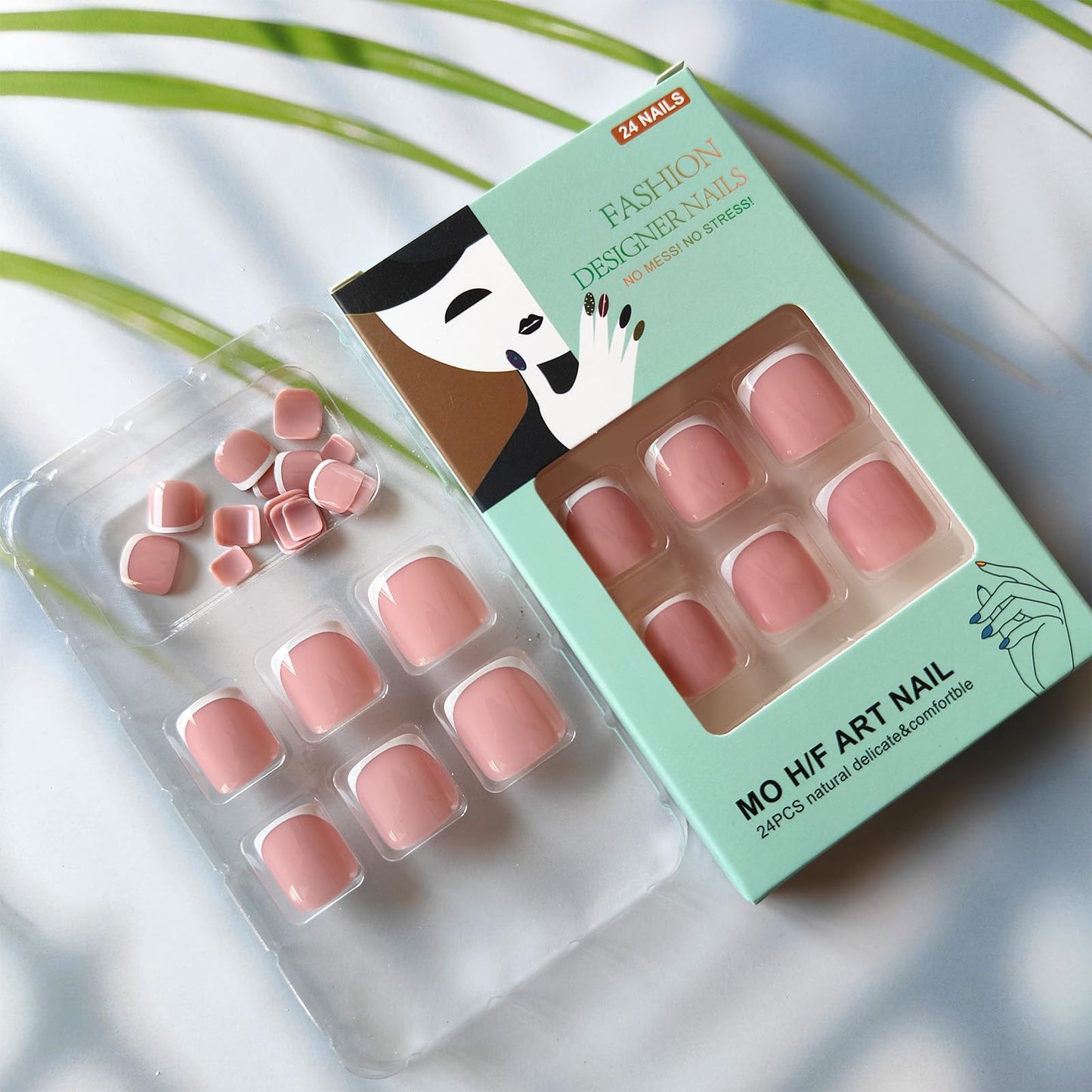 White French Tip Press on Toenails Pink Glossy Fake Toe Nails Acrylic Toenail Press ons Summer Artificial Glue on Toe Nails Short Square Toe Press on Nails for Women 24Pcs