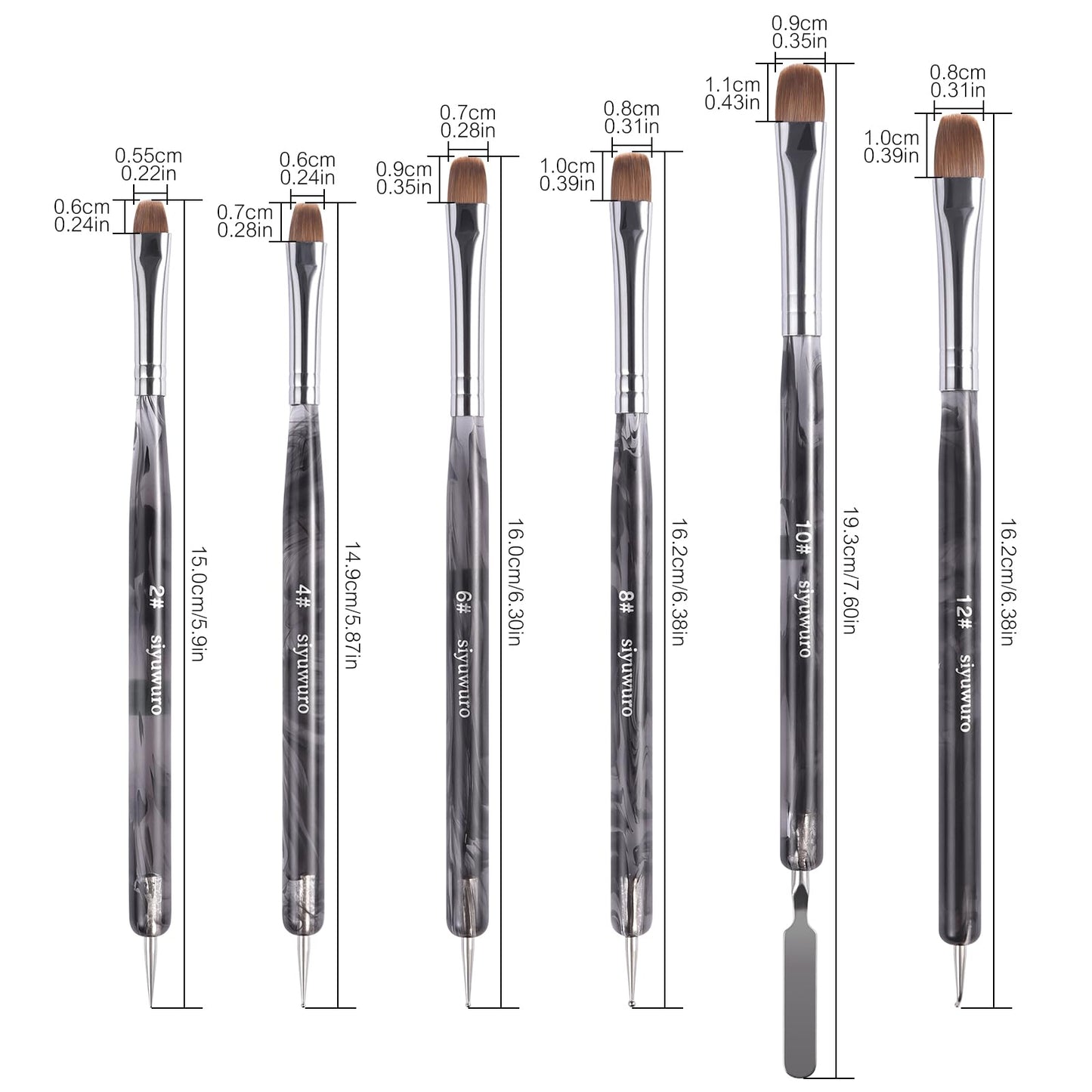 siyuwuro 6Pcs Kolinsky Sable Nail Brush French Nail Brush 2 Way Professional UV Gel Acrylic Nail Art Brush with Dotting Tool for French Manicure Cuticle Clean Up Nail Art Design Pen (Set)
