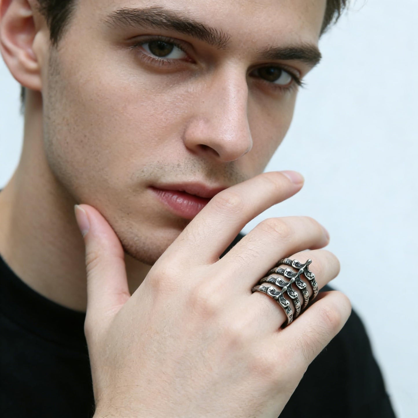 HZMAN Gothic Punk Spine Skeleton Ring Bone Stainless Steel Rings for Men Women Biker Jewelry Gift (Size,9)