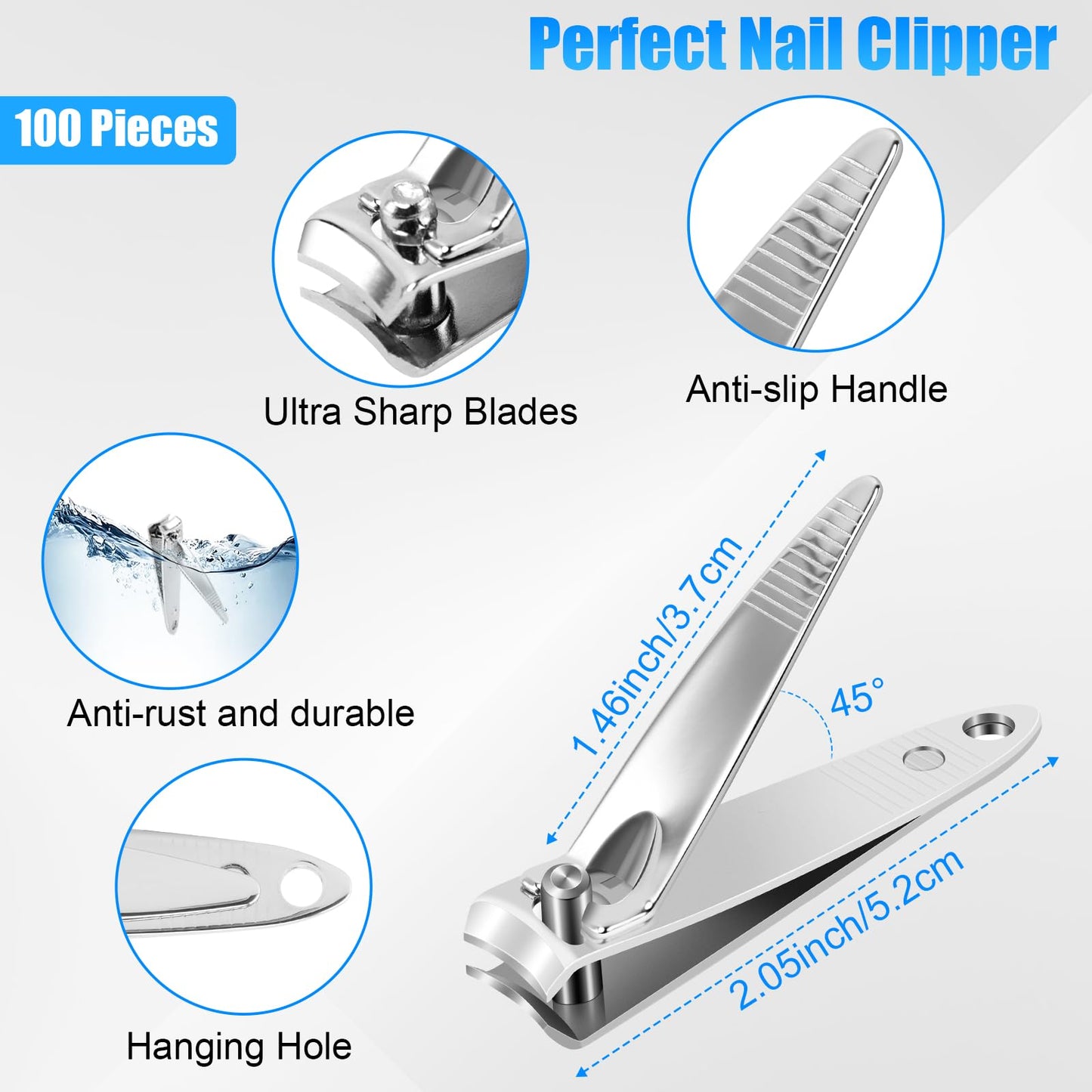 HOFASON 100 Pcs Nail Clippers Bulk for Men Women Adult, Professional Stainless Steel Fingernail & Toe Nail Clipper Cutter Set Travel Manicure Pedicure Trimmer Kit Gift for Homeless Supplies