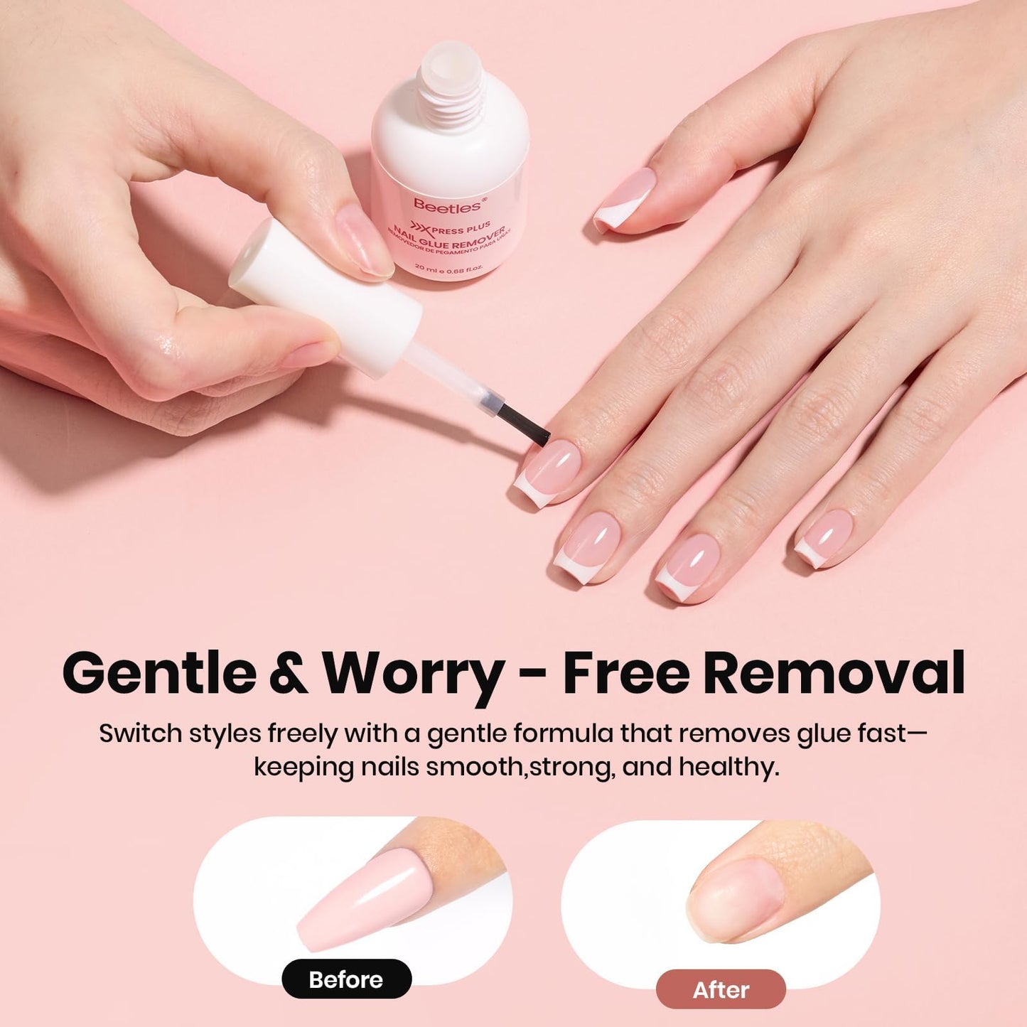 Beetles 4Pcs Press-On Nail Essential Kit, Fast Dry Nail Glue, Builder Top Coat, Nail Remover & Cuticle Oil Set, Complete System for Secure Wear, Easy Removal & Natural Nail Care