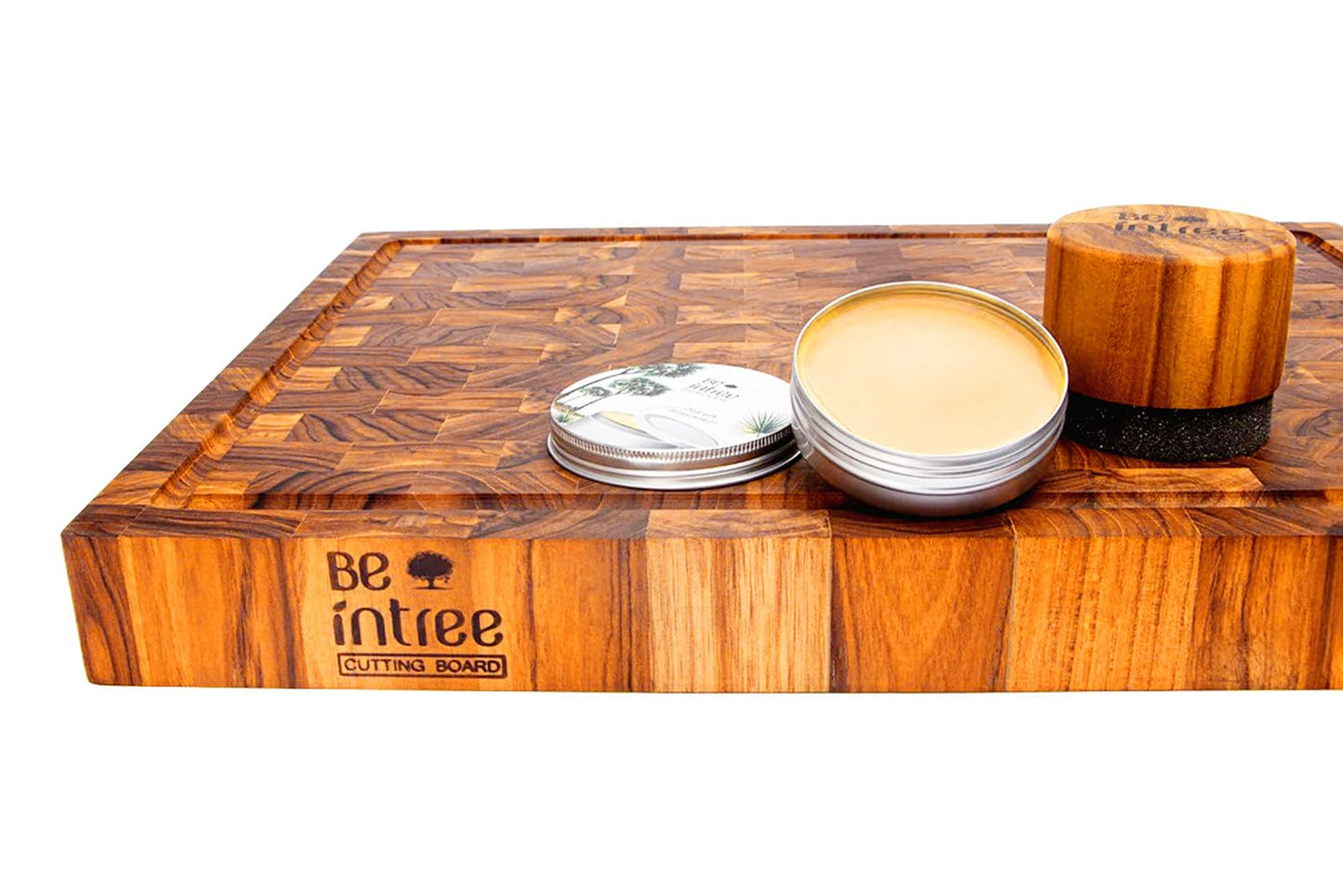Premium Teak Wood Butcher Block Cutting Board Set - Complete Set with End Grain Board, Wood Wax & Applicator - Ideal Cutting Board Set for Home Cooks & Chefs. Improve your Cooking Experience Today