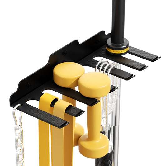JNIHEEP Gym Home Storage Rack,Home Gym Accessories Hanger with 7 Hooks,Multi-Purpose Heavy Duty Rack for Resistance Bands Jump Ropes Lifting Belt Fitness Bands Barbells(Carabiners Included)