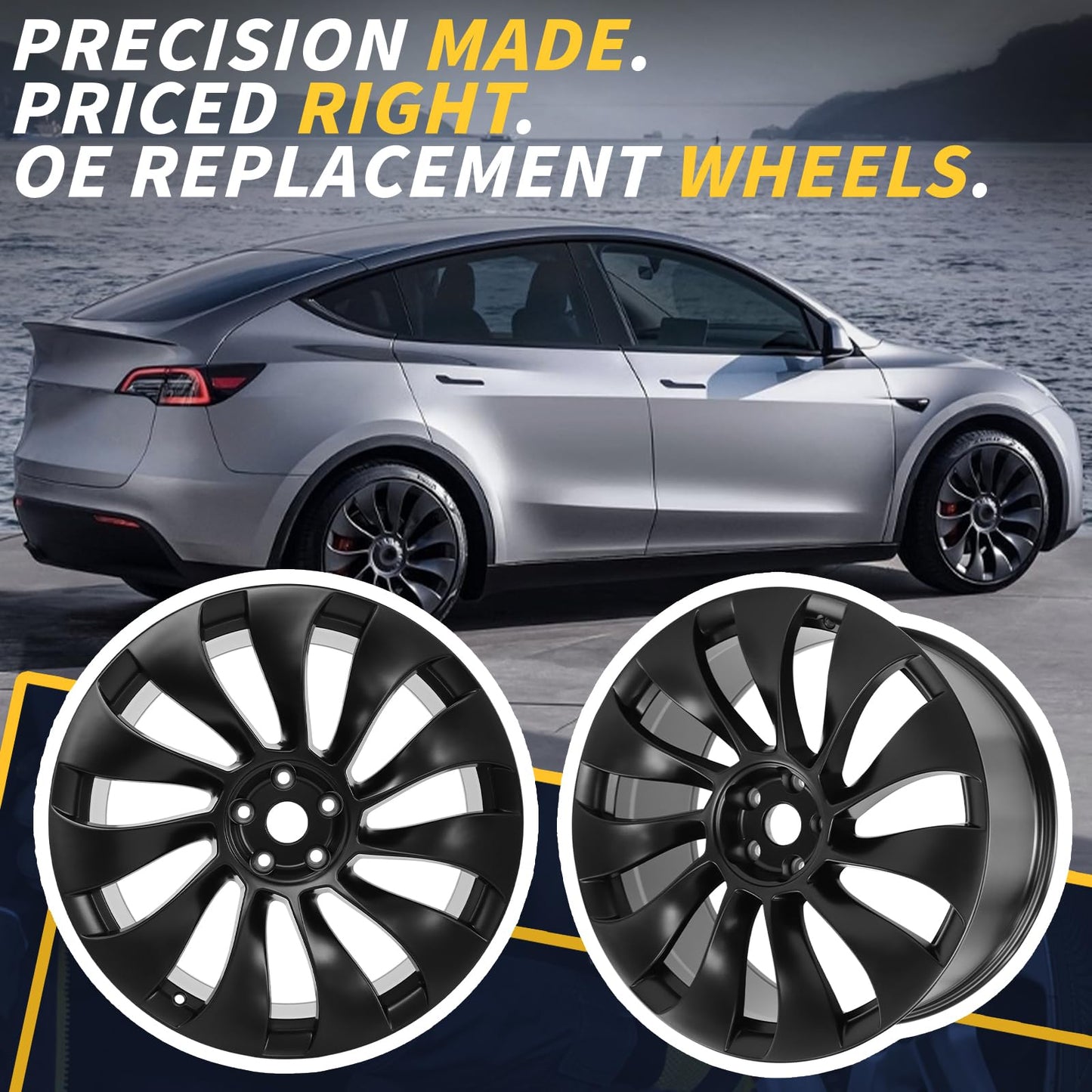 LUNEGUE 21" 21x10.5 Inch New Rear Wheel Rim Compatible with Tesla Model Y 2020 2021 2022 2023 2024, Black Alloy Rim OEM Direct Replacement Rims, 118822700B