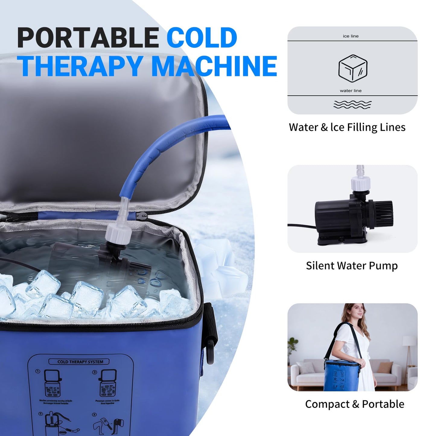 Cold Therapy Machine - Programmable Ice Machine for Knee After Surgery, Portable Ice Therapy Machine with Quiet Pump, Knee Replacement Recovery System, Cryotherapy Pain Relief w/Compression Pad