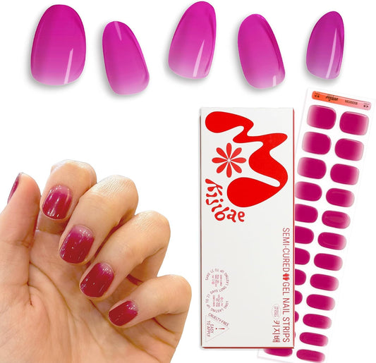 Kijibae Semi Cured Gel Polish Strips | 24pc UV LED Required Wraps | Gift Peel and Stick Nails | Coquette DIY Home Manicure | Press On Alternative (Cough Syrup)