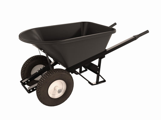 Bon Tool 28 907 Premium Contractor Grade Poly-Tray Double Wheel Wheelbarrow with Steel Hande and Knobby Tire, 5-3/4 Cubic Feet