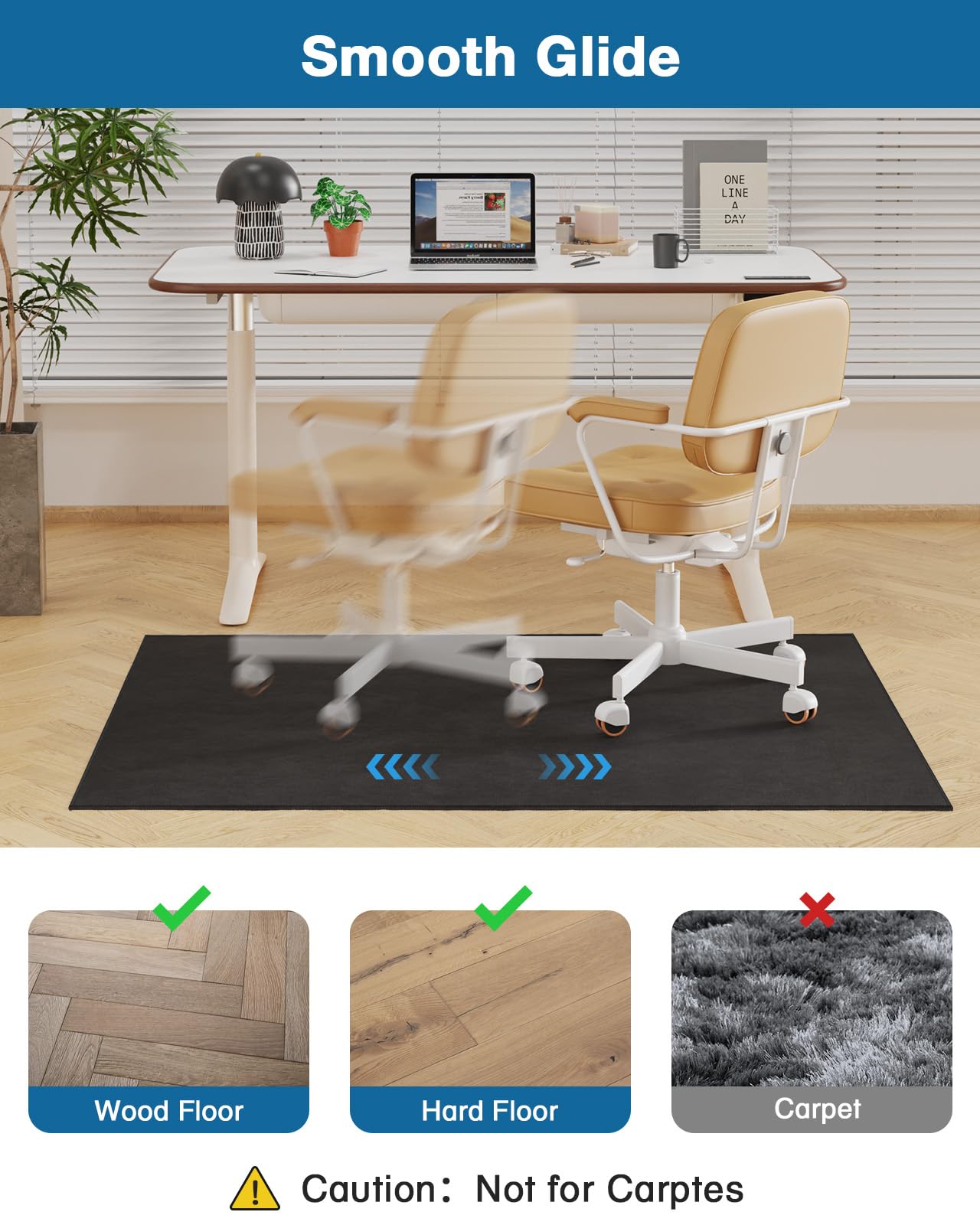 FUNMAT Office Chair Mat for Hardwood Floor, 59"x71" Flannel Fabric Large Chair Mat for Hard Floors, Non-Slip Under Desk Rug for Rolling Chairs, Soft Floor Protector Area Rug for Home Office, Black