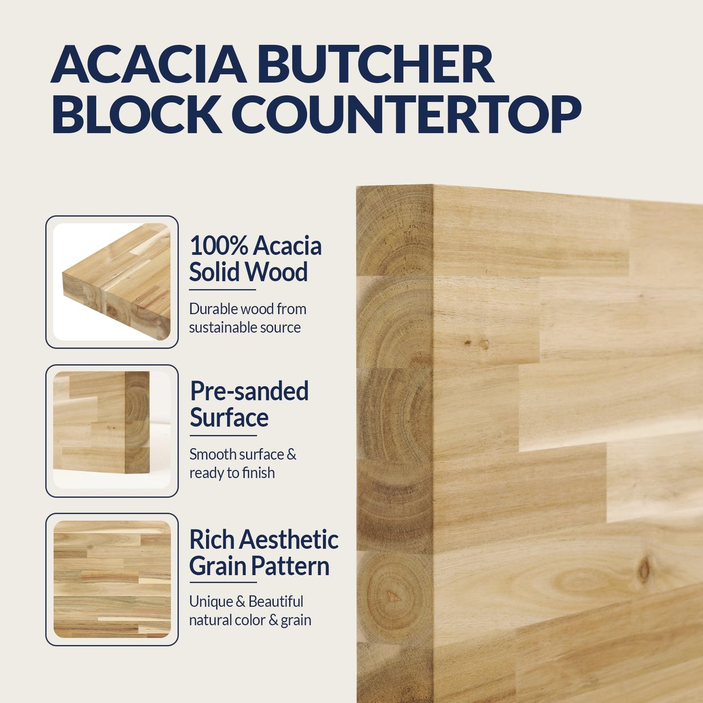 Howizz Chevron Butcher Block Countertop 72 x 25 x 1.5 Inches, Unfinished Acacia Solid Wood Table Top for Desk Top, Workbench Top