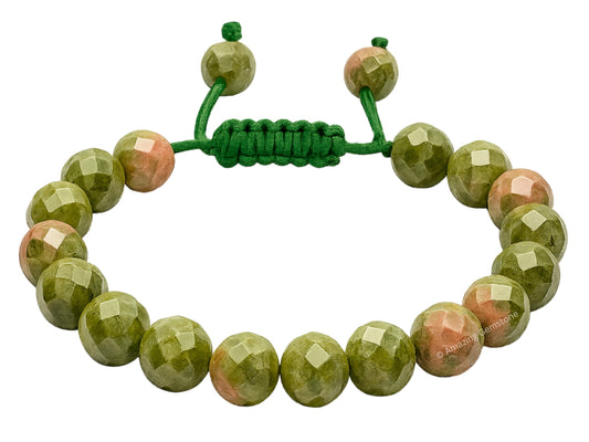 Amazing Gemstone Unakite Bracelet for Women - Chakra Mens Bracelet Protection Crystals and Healing Stones - Blessing Spiritual Meditation Stocking Stuffers (Faceted Beaded Bracelet, Adjustable)