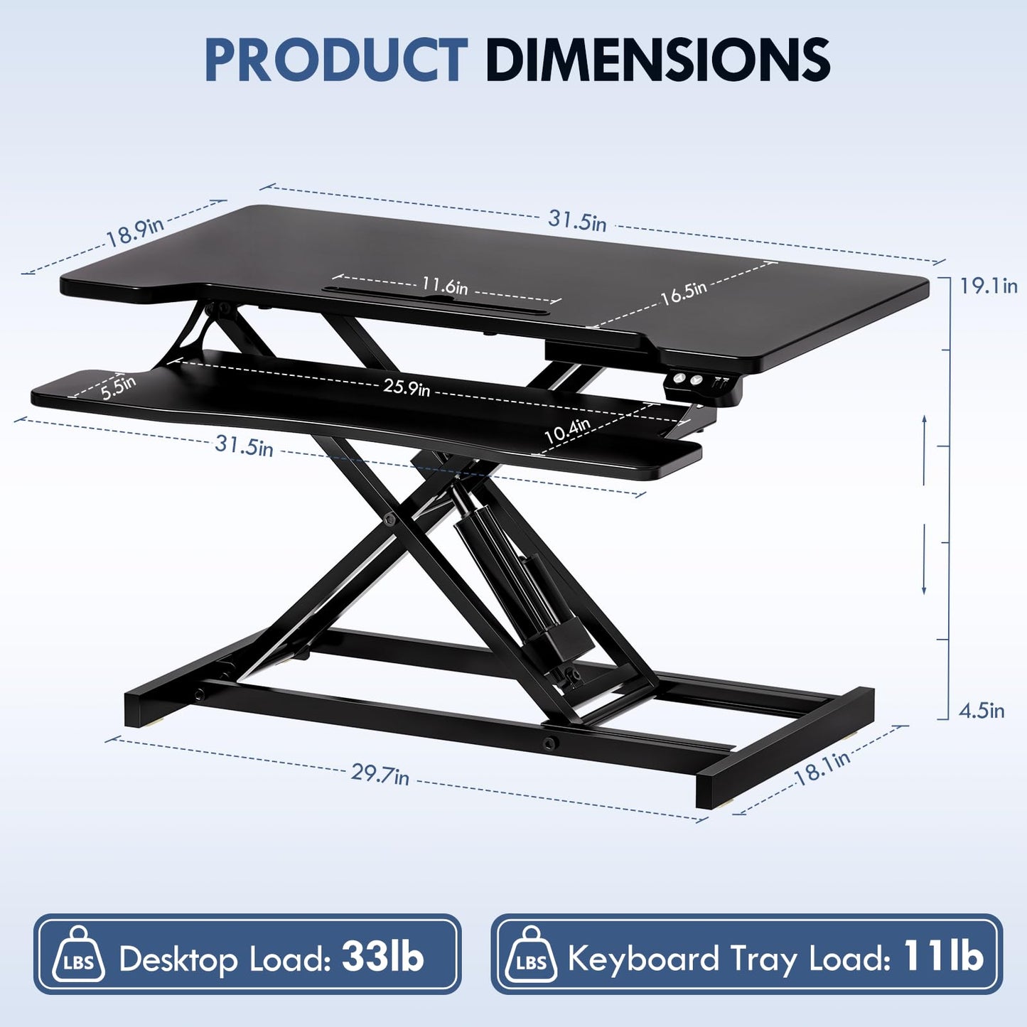 OUKMIC 32" Electric Standing Desk Converter, Height Adjustable Sit to Stand Up Desk Riser with Large Keyboard Tray, Dual Monitor and Laptop Motorized Desktop Workstation for Home & Office, Black