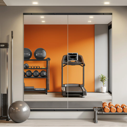 TRAHOME Home Gym Mirror for Wall,56x28x2PCS Full Length,Glass Frameless Body Large Mirror for Home Gym,Workout,Bedroom,Garage(Black)