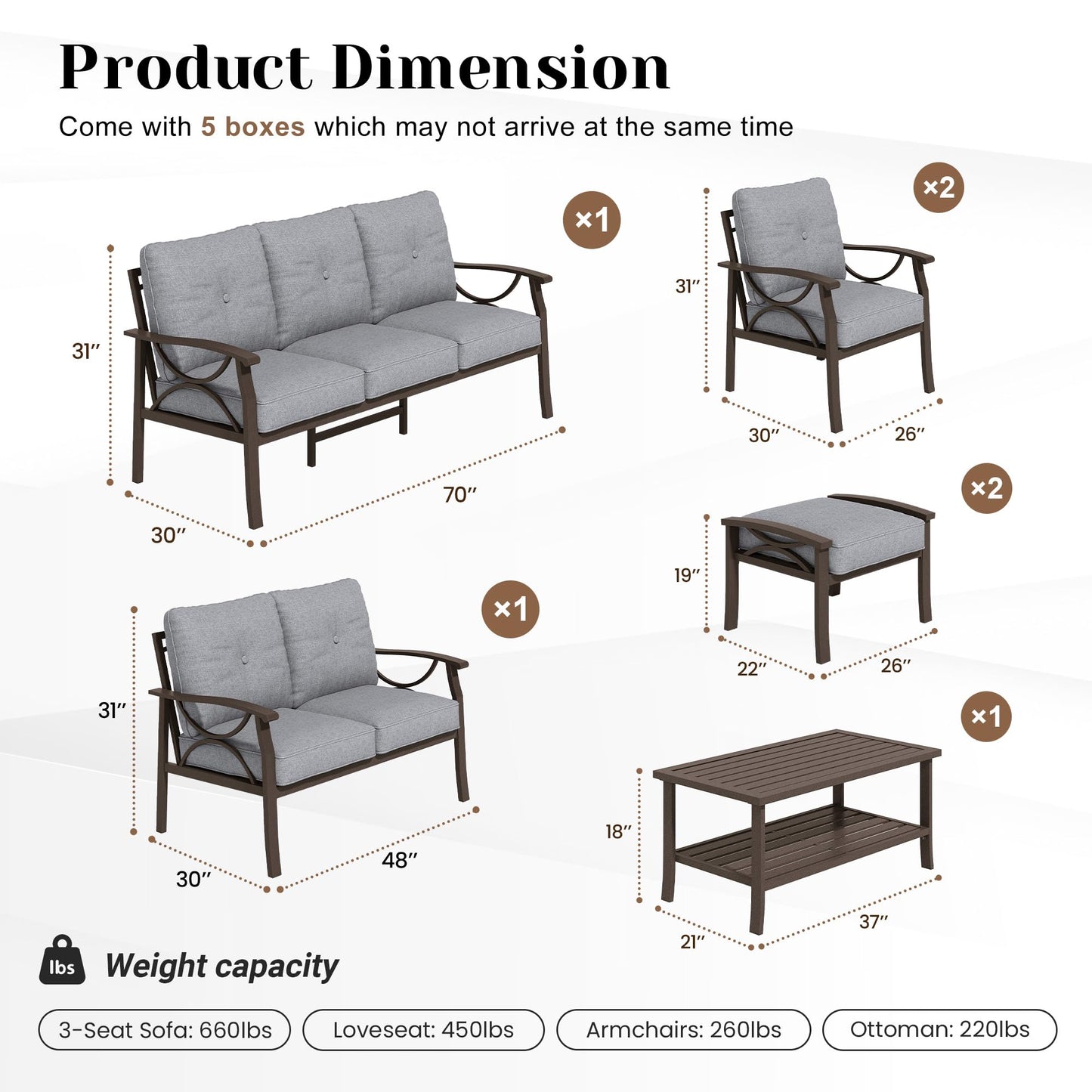FansaFurn 7-Piece Outdoor Patio Furniture Set, Outdoor Metal Sectional Furniture with Cushions, Outdoor Conversation Seating Set with Coffee Table for Deck, Backyard, Garden, Balcony, Grey