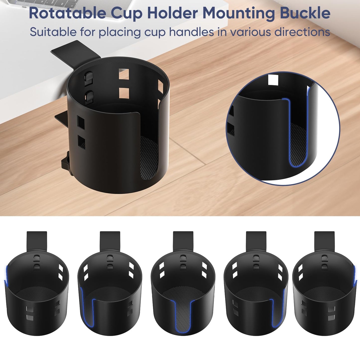 Deeper Desk Cup Holder, OOKUU Anti-Spill Cup Holder for Desk or Table, Sturdy and Durable, Easy to Install, Enough to Hold Coffee Cups, Water Bottles, Gaming PC Office Accessories, Black