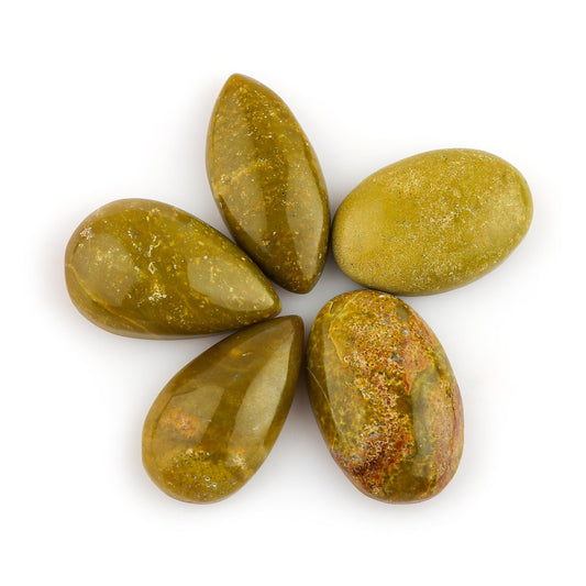 CRYSTALINES 5pcs, Natural Green Opal Gemstone, Bulk Cabochon Stone, Wholesale Polished Loose Supply, DIY Craft-Jewelry Making, Chakra Healing Crystal, Wire Wrapping, Gem Collection