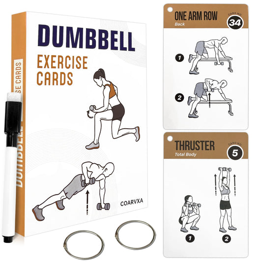 Dumbbell Cards for Women & Men-50 Dumbbell Workout Cards，Includes 2 Rings& Dry-Erase for Easy Organization-Home, Gym or Studio (Dumbbell)