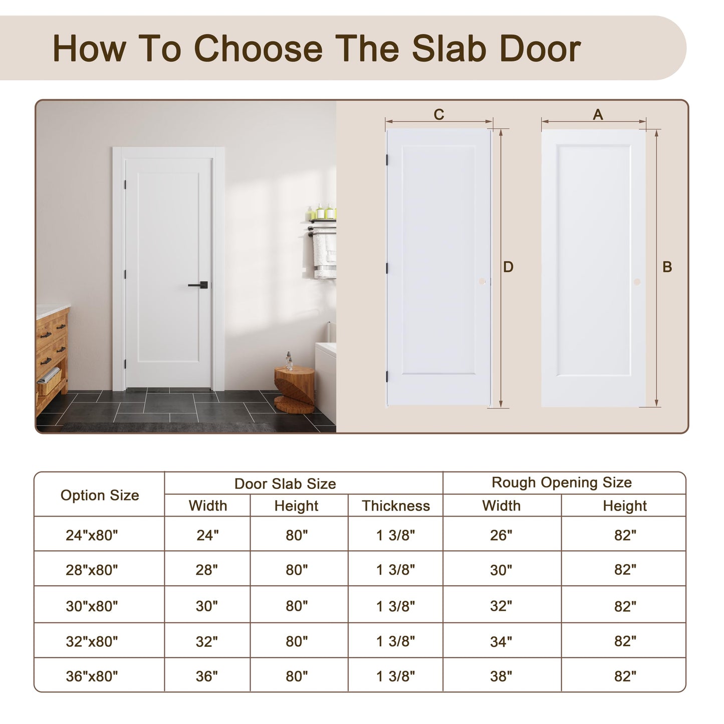 JUBEST 36"x80" Right-Hand Prehung Interior Door with Knock Down Jamb Kit & Matte Black Hinges, 1-Panel White Primed Hollow Core Molded Door Slab with Bore & Hinge Cutout, Durable & Sturdy, No Handle