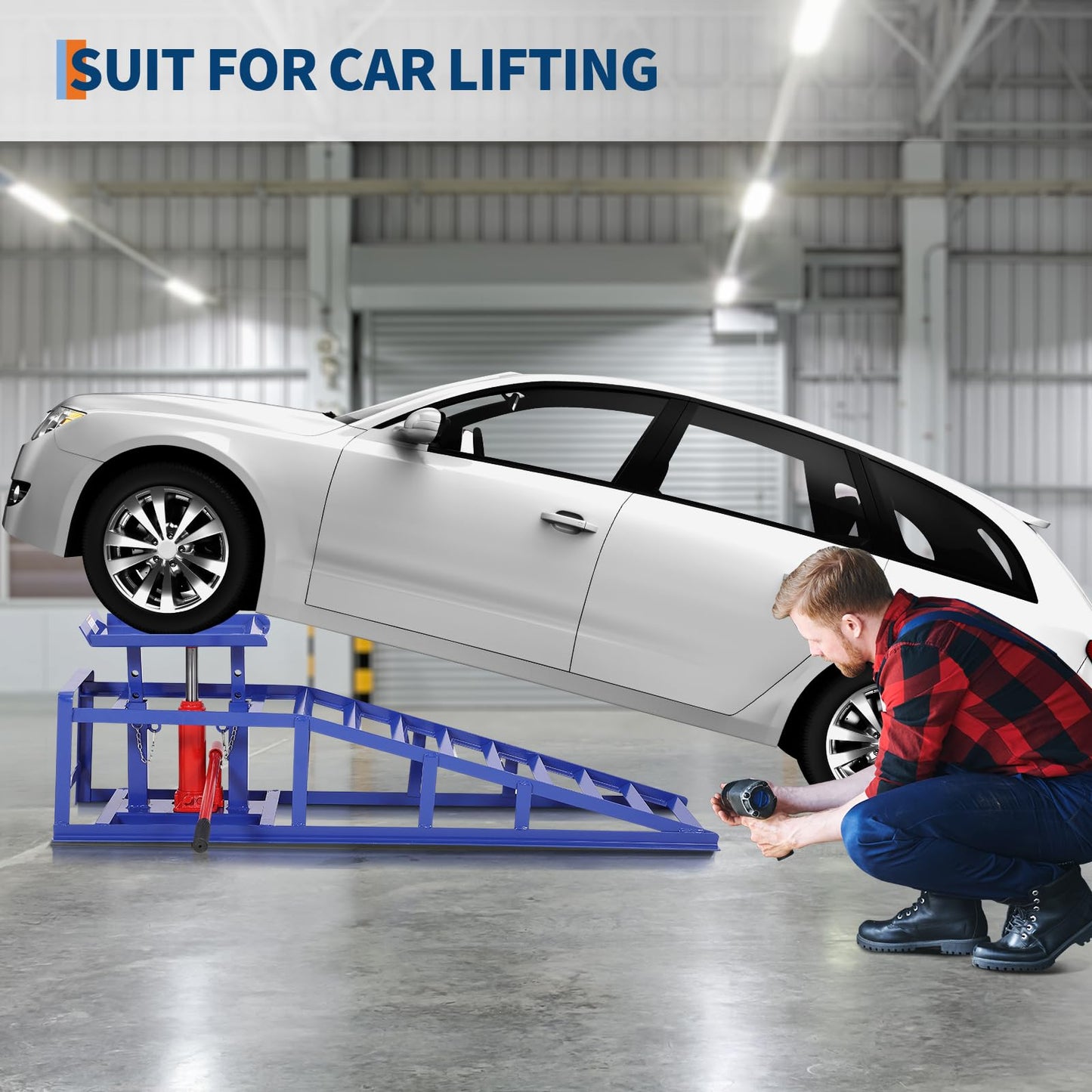 2-Pack Heavy Duty 5 Ton (11000 LBS) Hydraulic Car Ramps, High Lift 13.3" Truck Ramps with Safety Lock Pins, Auto Lift for Oil Change, Home Garage & Vehicle Repair, Blue