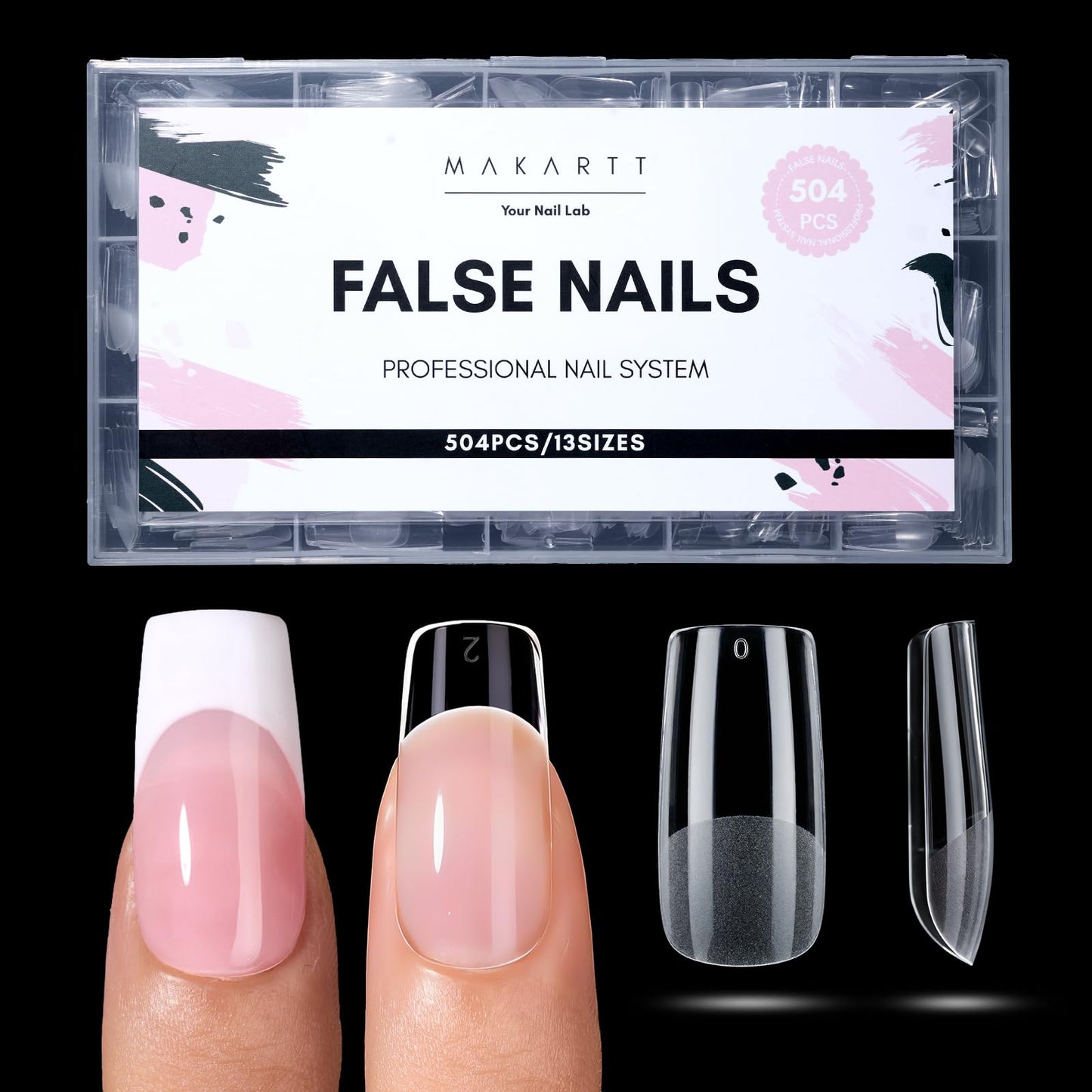 Makartt Medium Square Nail Tips: 504 PCS Pre-Etched Clear False Nails Tips Square Shapes, 13 Sizes Full Cover Half Matte Soft Acrylic Press On Nail Extensions Supplies Salon and DIY at Home