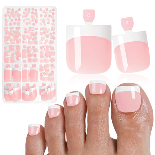 Bellelfin French Press On Toenails For Women with Nail Adhesive Tabs, 150 Pcs White French Tip Toe Nail Press Ons, Short Square Toenail Press On, 15 Sizes Full Cover Acrylic Fake Toe Nails