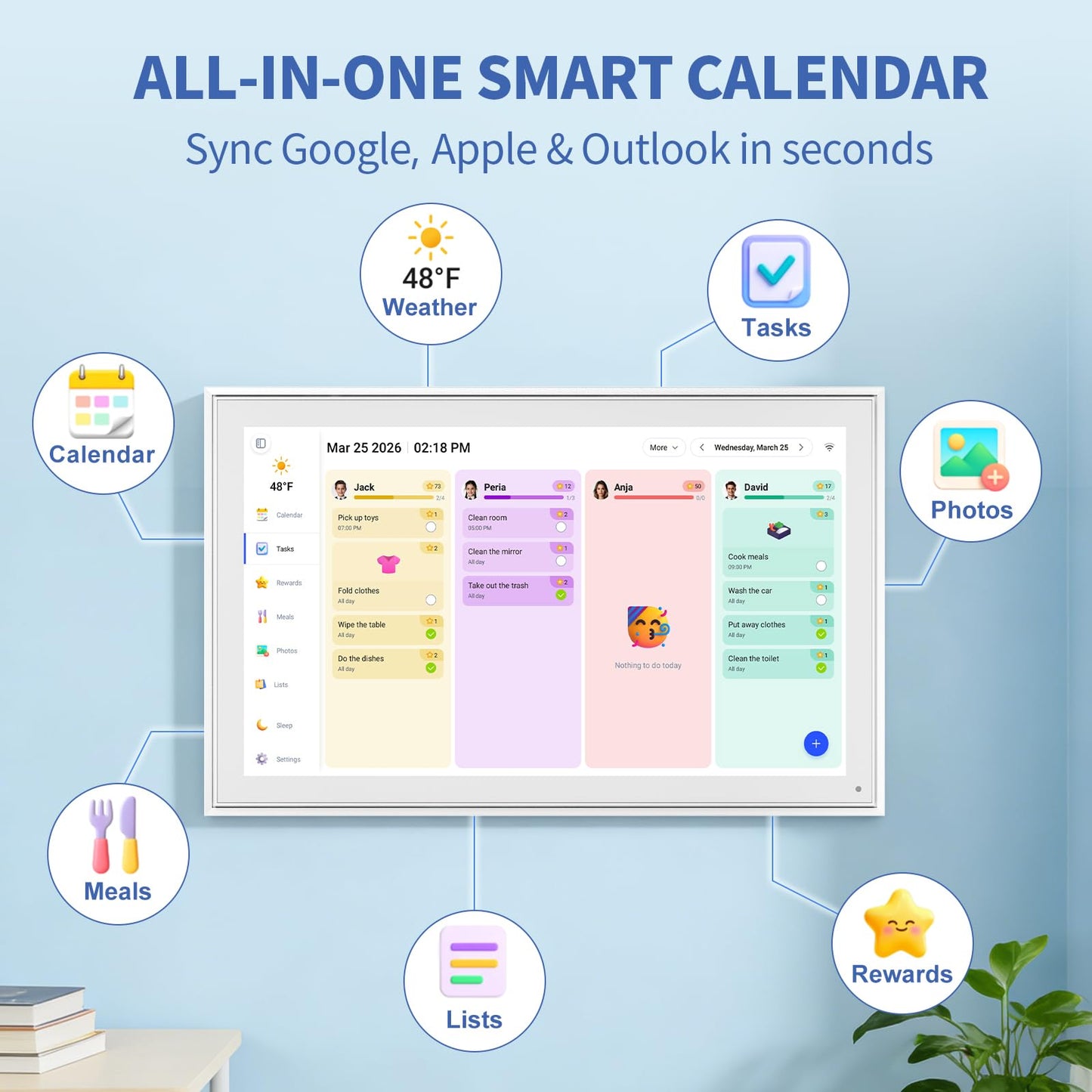 LiviNGPAi 21.5 Inch Digital Calendar Chore Chart with 1080P Full HD Touchscreen Smart Family Planner Digital Wall Calendar with WiFi Sync for Home and Office