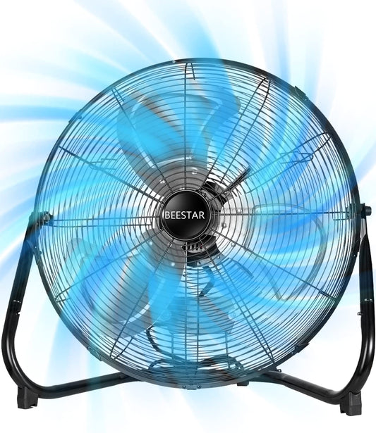 BEESTAR 20 Inch Floor Fan,High Velocity Fan with 3-Speeds&Adjustable Tilting Head,Heavy Duty Metal Industrial Fan for Shop, Garage,Commercial, Residential, and Greenhouse,Black (20 INCH)
