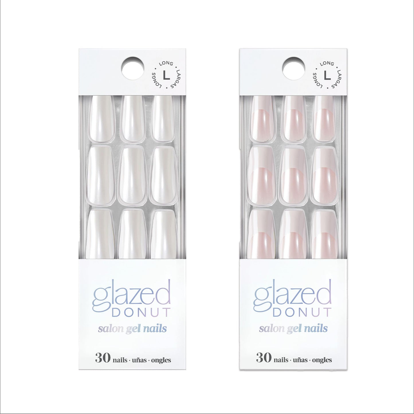 Dashing Diva Nailbliss Glazed Donut Gel Manicure Bundle - Vanilla Glaze & French Glaze - Salon Quality, Easy to Apply and Chip Resistant - Contains 2 Sets of 30 Long Length, Square Shaped
