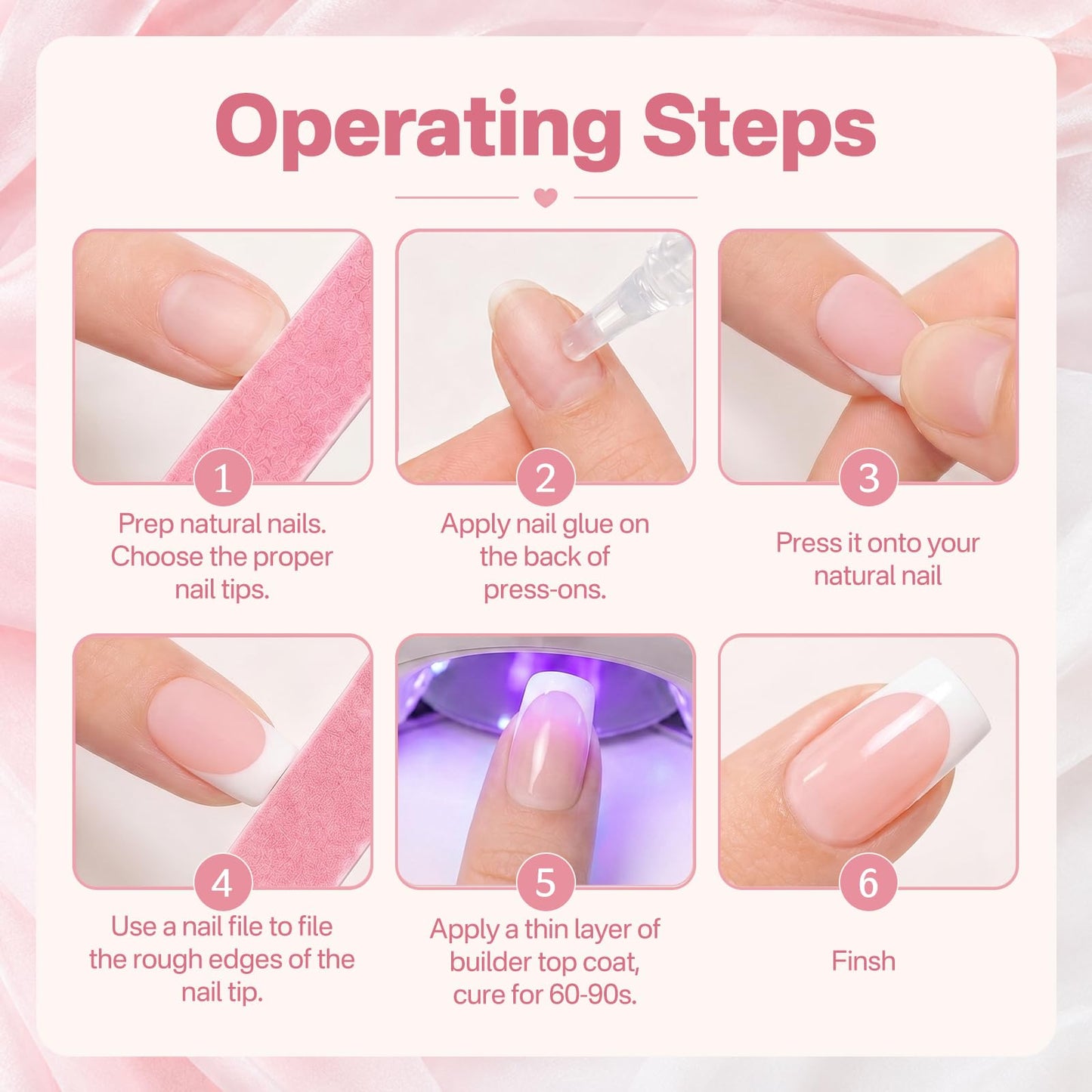 SIUSIO 60Pcs White French Tip Press on Nails Toenails Set, Medium Square Nude French Fake Nail Short False Acrylic Toe Nail Press ons Full Cover Salon Nail Art French Manicure Kit for Women