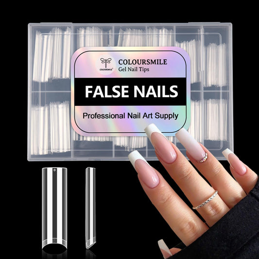 COLOURSMILE Square XXL Extra Long Nail Tips - 216PCS No C Curve Half Cover Gel Tips, No Trace & No Crease, for Acrylic Nails Home DIY with Storage Box