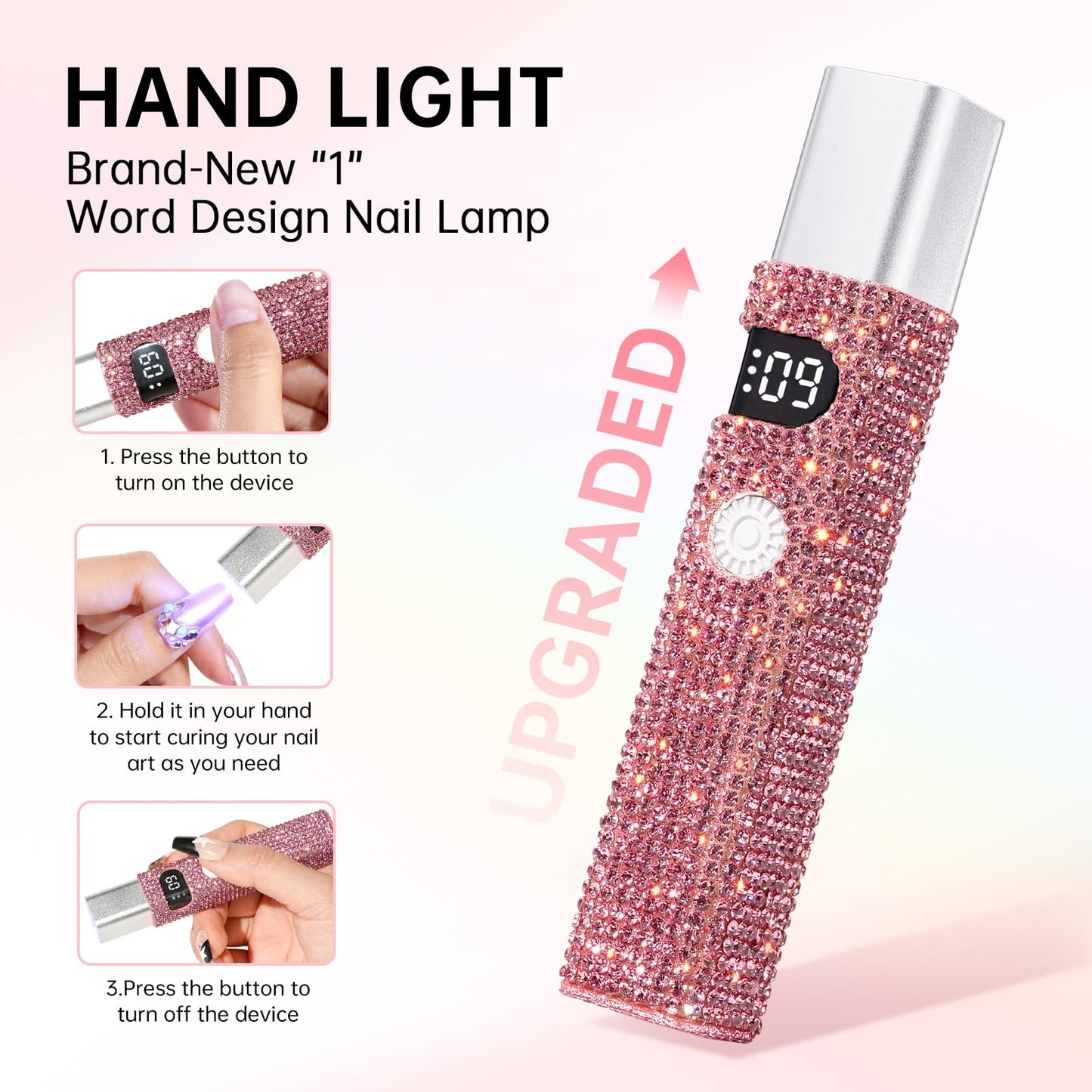 CHRISTINE SHELLY Handheld UV Light for Gel Nails, Mini LED Cordless Nail Lamp for Gel Nail Polish, Portable Flash Cure Lamp, Rechargeable USB Nail Dryer with LCD Display Fast Curing Home DIY