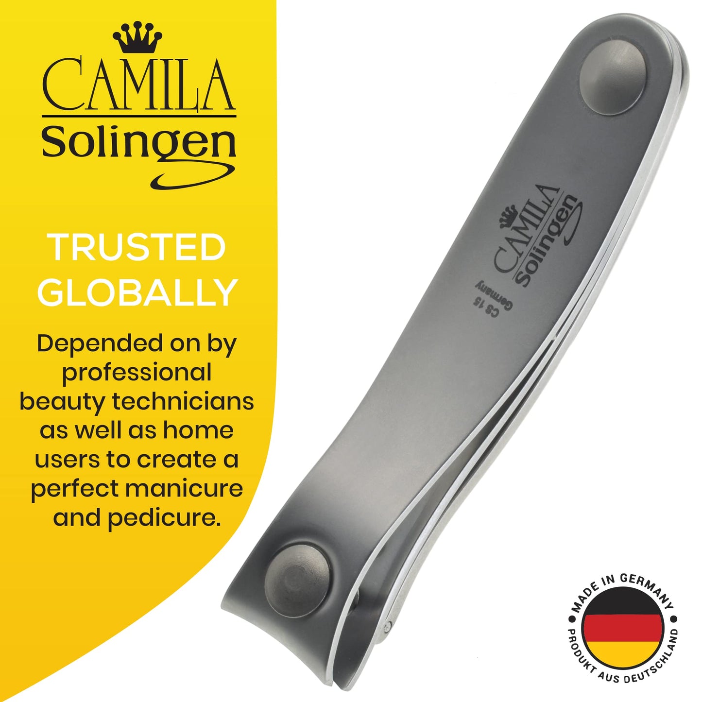 Camila Solingen Set of Fingernail Clipper and Toenail Clipper for Manicure and Pedicure - Professional Nail Clippers with Precision Super Sharp Blades - German Stainless Steel Cuticle Trimmer Kit