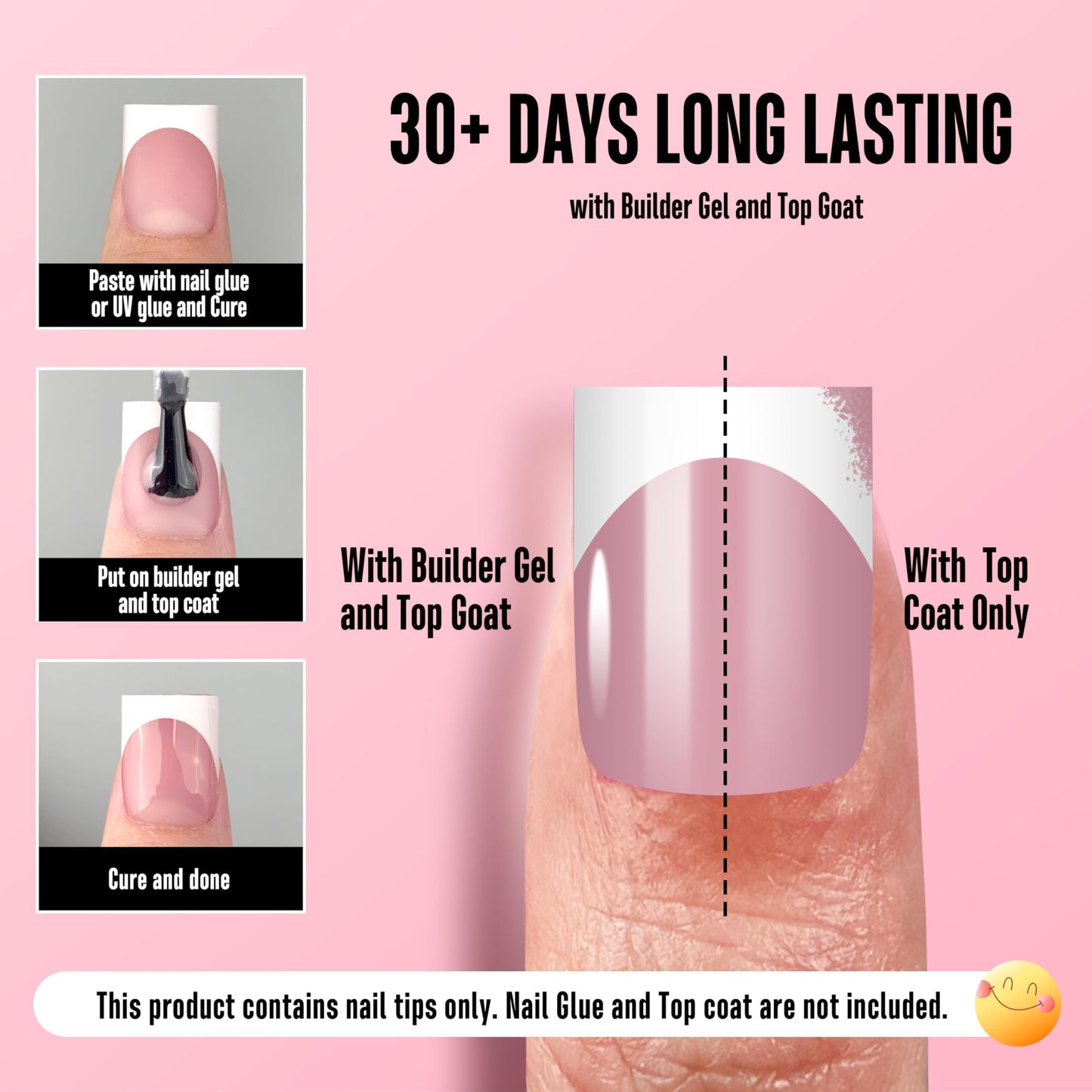 NOVO OVO Short Sharp Square White French Tip Nail Tips Press on BERRY PINK, Need Builder Gel Top Coat Nail Glue,Soft Gel Fake Nail Extension, Full Cover False Nails for Salon DIY x15 Sizes 240 pcs