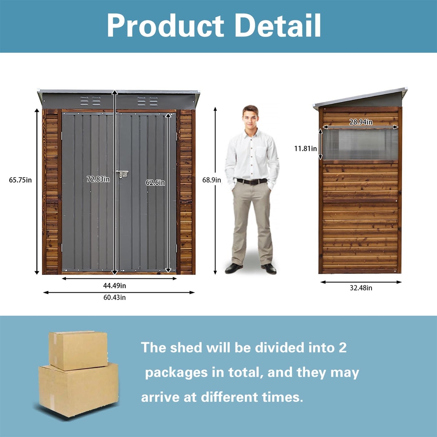 EUHOME 3x5FT Wood Outdoor Storage Shed with Lockable Double Doors & Ventilation Windows for Garden, Lawn, Patio