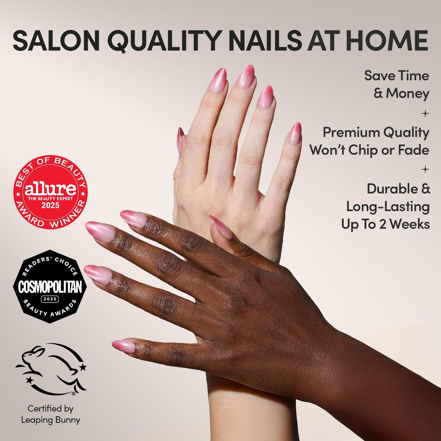 Glamnetic Press On Nails - Faded Feelings | Spring Nails | Short Almond Fake Nails with Pink Velvet Ombre Tips in a Velvet & Glossy Finish, Salon Quality | 15 Sizes - 30 Nail Kit with Glue