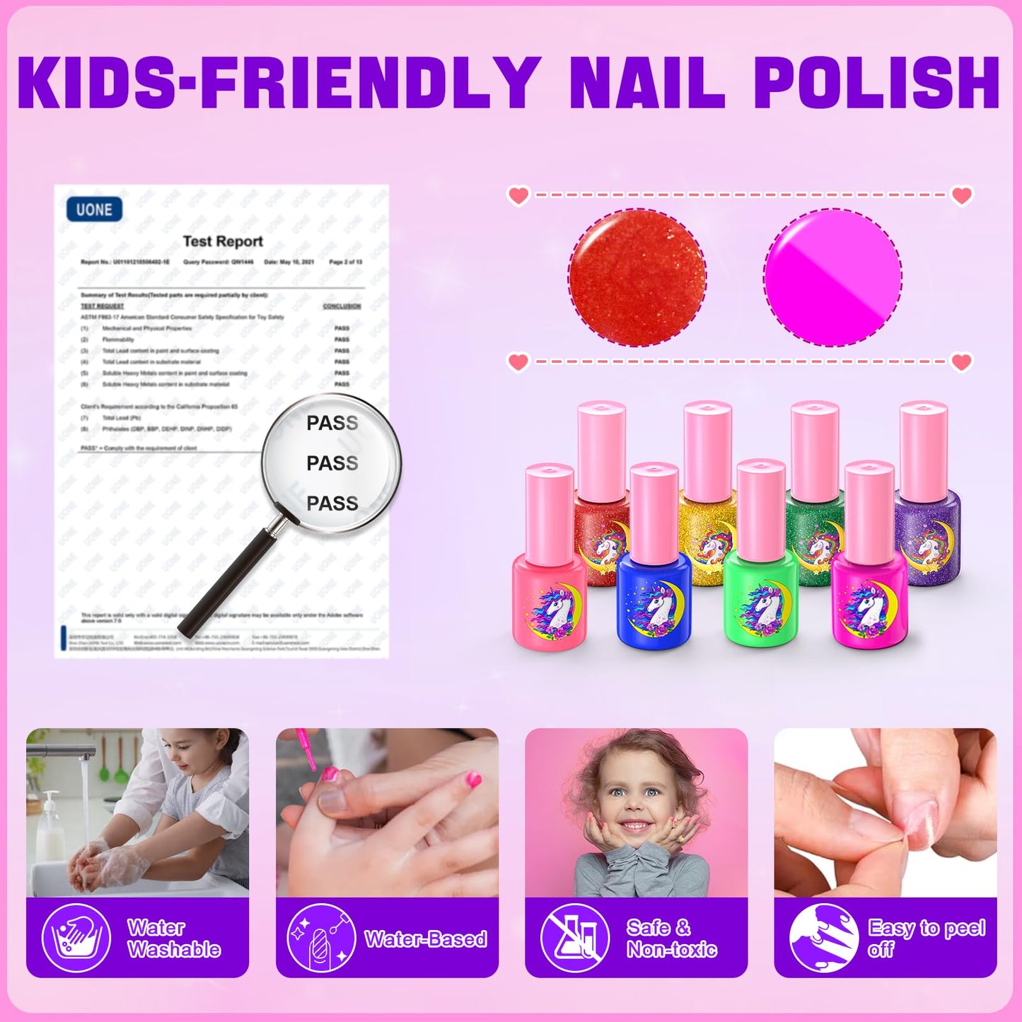 Kids Nail Polish Set for Girls, Non-Toxic Quick Dry Nail Art Salon Kit with Nail Dryer and Peelable Nail Polish,Ideal Gift Toys for Girls Age 6-12