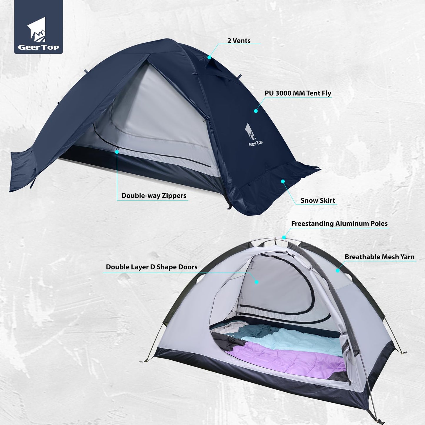 GEERTOP 2 Person Backpacking Tent Waterproof Lightweight 4 Season Outdoor Double Layer Tent for Camping Hiking Mountaineering