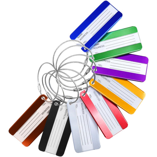 AOUTACC 8 Pack Aluminium Metal Travel Luggage Tags Suitcase Card Holder Baggage Name Address ID Bag Label with Key Ring