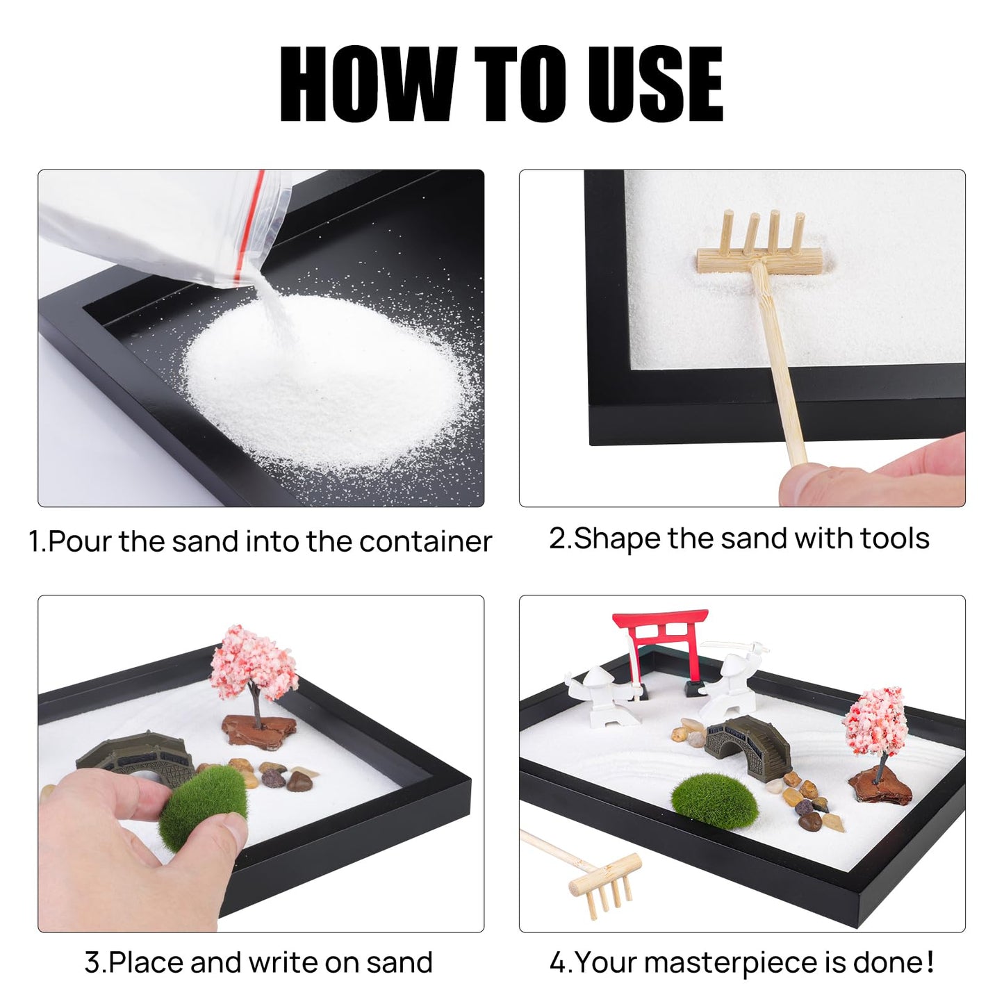Japanese Zen Garden for Desk - Sakura Tree Samurai 12" x 8" Desktop Mini Zen Garden with White Sand Artificial Bonsai Tree Rocks Rakes & Accessories - Meditation Zen Gifts Office Decor