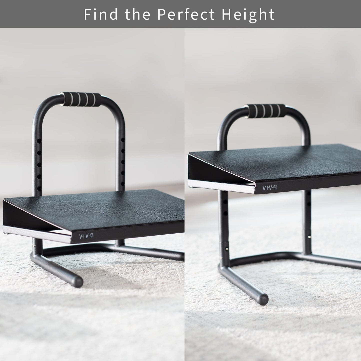 VIVO Ergonomic Height Adjustable Foot Rest Relief Platform, Elevated Stool for Comfortable Sit to Stand Workstation, Non-Slip Surface, Portable, Home Office Classroom Use, Black, STAND-FT01