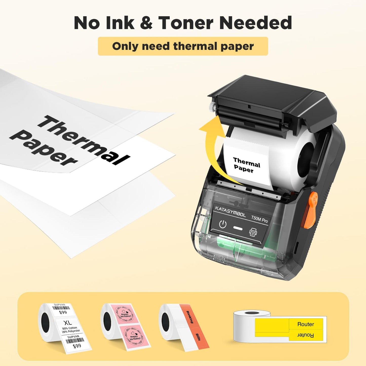 SUPVAN T50M Pro Bluetooth Label Maker Machine with Tape, Wide Waterproof Label, Versatile App with 30+ Fonts and 660+ Icons, Inkless Labeler for Home, Kitchen, School, Office Organization, Black